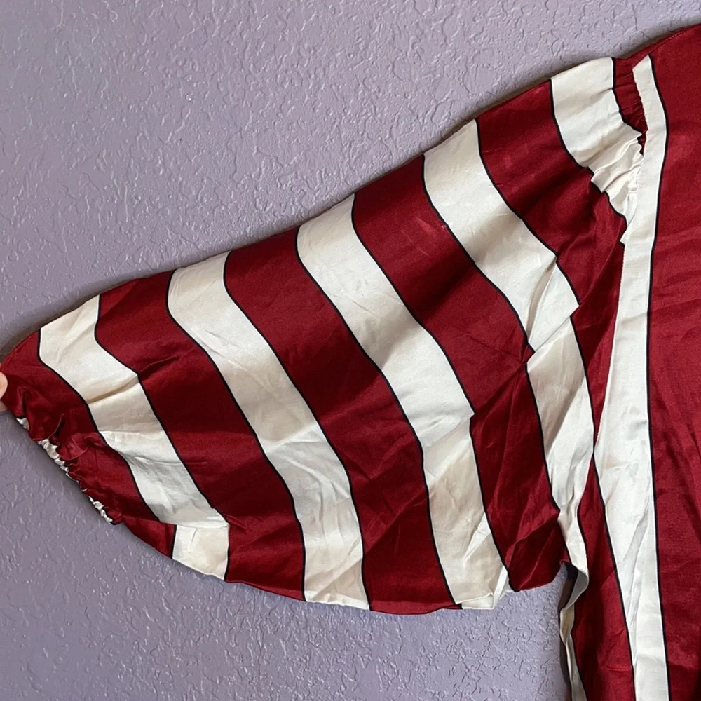 Anthropologie Red and White Striped Puff Sleeve Blouse
